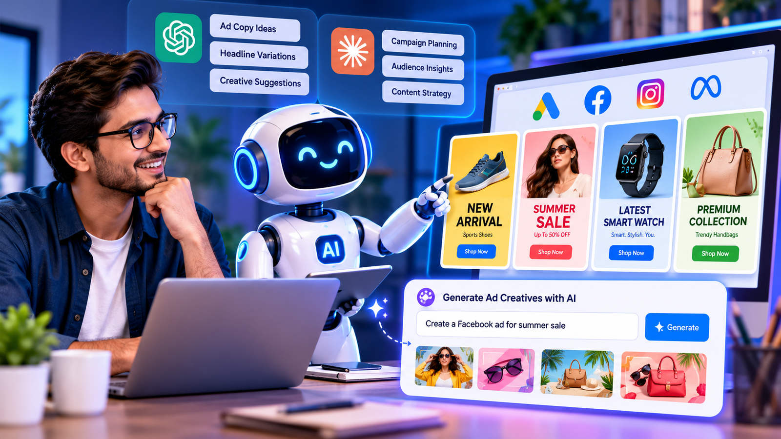 AI-powered ad creative generation for Google Ads and Meta Ads